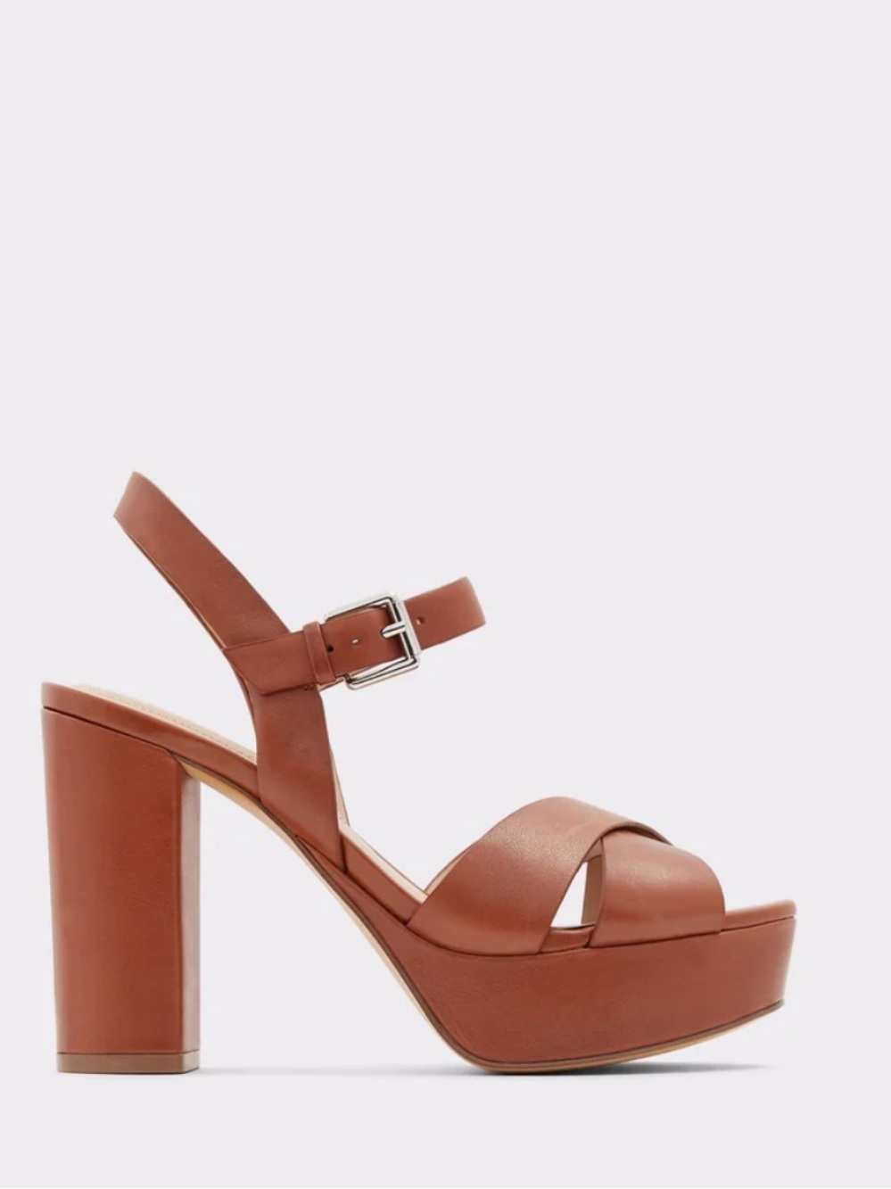 ALDO Brown Leather-Look Platform Block Heel Sandals size 6